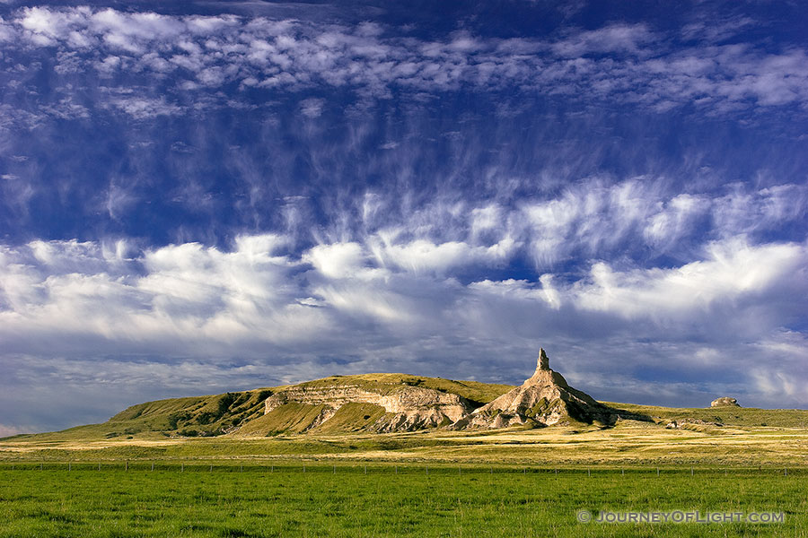 Chimney Rock in Nebraska under whispy clouds on a autumn morning. - Nebraska Photography