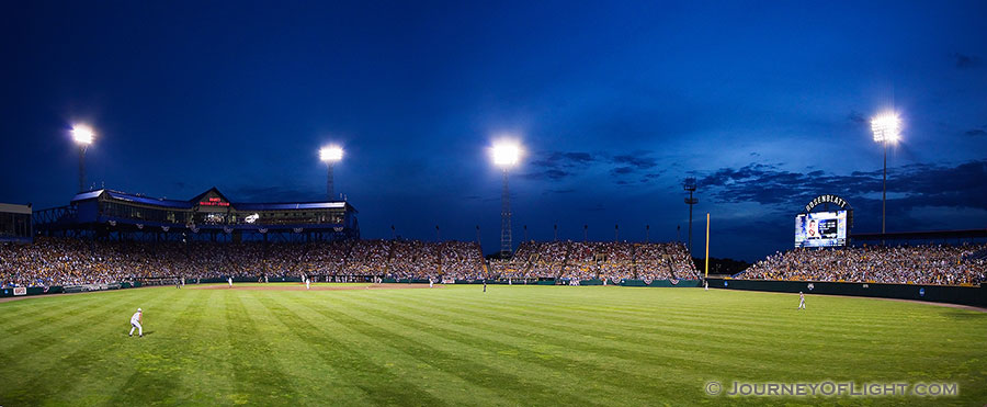 Taken at Rosenblatt Stadium in Omaha during Game 4 of the 2009 College World Series, Texas took on Southern Mississippi.  This photograph is a combination of 2 exposures stitched together. - Omaha Photography