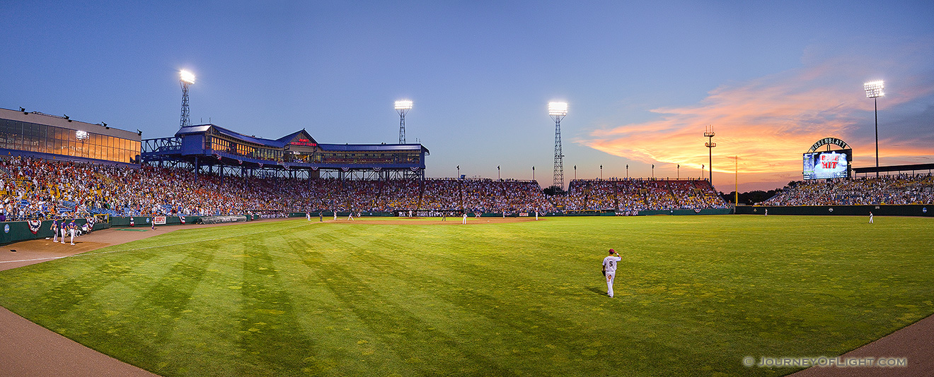 Game 14 of the 2010 College World Series, South Carolina competed against Clemson.  South Carolina went on to the win the game and the series, the last year of 60 total that the series was played at Rosenblatt Stadium.  This photograph is a combination of 4 exposures stitched together for detail. - Omaha Picture
