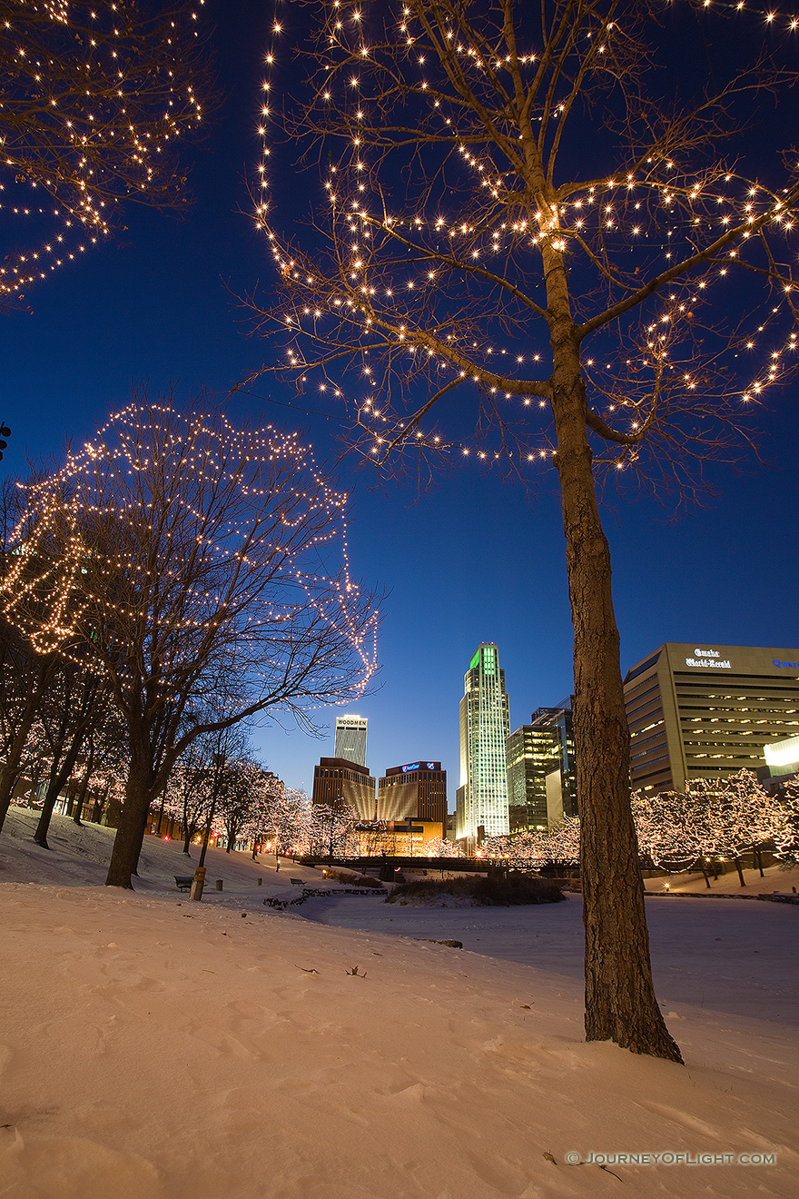 Every year Omaha Celebrates the Holiday Lights Festival after Thanksgiving and during Christmas and New Years by putting lights up in the downtown area around Gene Leahy Mall. - Omaha Picture