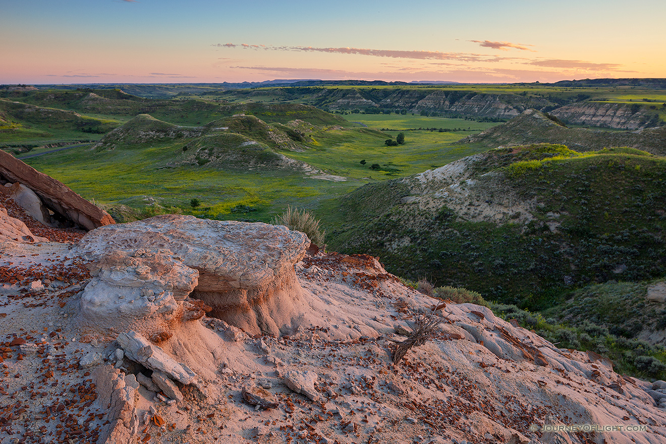 Evening descends on the badlands in the South Unit of Theodore Roosevelt National Park, North Dakota. - North Dakota Picture