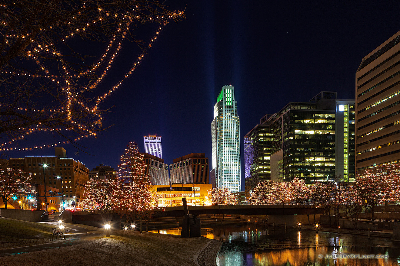 Downtown Omaha Celebrates the Holiday Lights Festival by putting holiday lights up in the downtown area around Gene Leahy Mall. - Omaha Picture