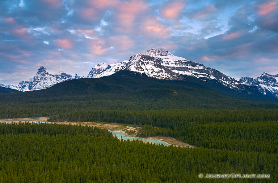 A serene view from Glacier Point in Banff National Park at sunset. - Banff Photography