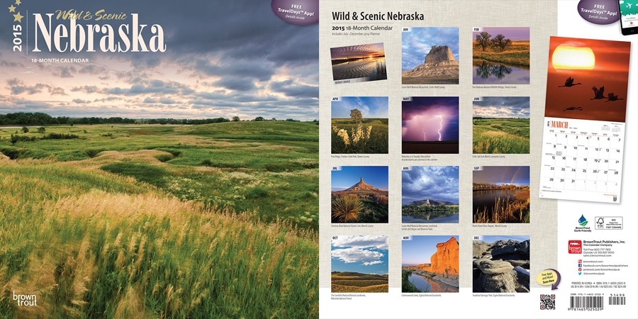 2015 Nebraska Calendar by Brown Trout.  Sold in Amazon, Retail Stores, and Calendar Club.  Contributed 6 Photographs Including Cover. -  Picture